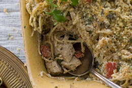 In this Feb. 13, 2012 photo taken in Concord, N.H., a plate of Turkey Tetrazzini casserole is shown. (AP Photo/Matthew Mead)