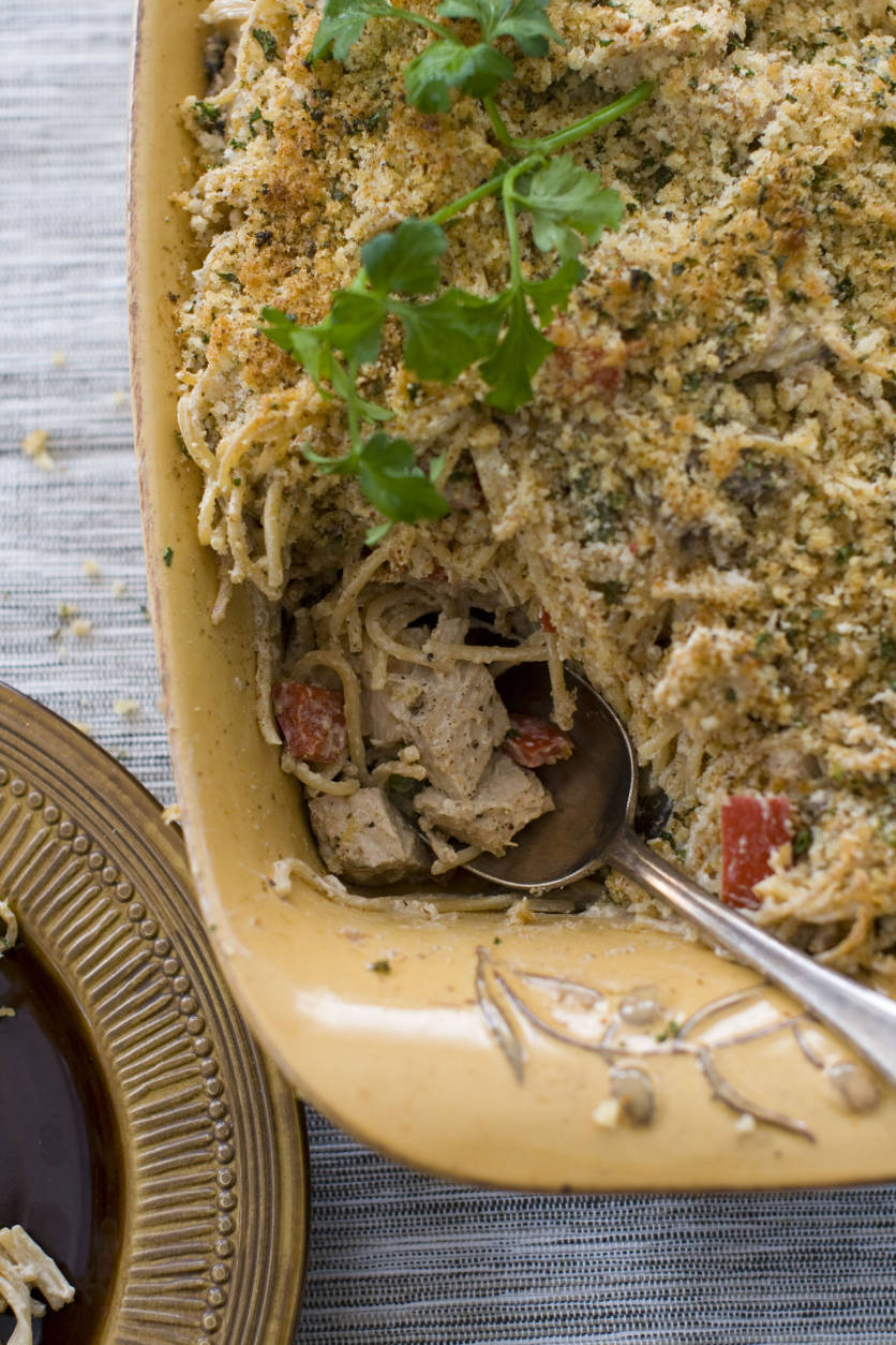 In this Feb. 13, 2012 photo taken in Concord, N.H., a plate of Turkey Tetrazzini casserole is shown. (AP Photo/Matthew Mead)