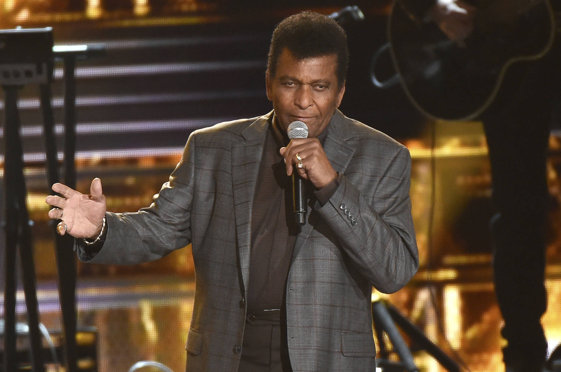 Charley Pride performs "Kiss An Angel Good Morning" at the 50th annual CMA Awards at the Bridgestone Arena on Wednesday, Nov. 2, 2016, in Nashville, Tenn. (Photo by Charles Sykes/Invision/AP)