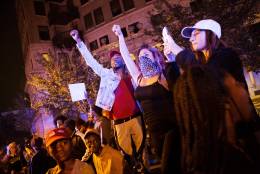 Protesters march against the election of President-elect Donald Trump in Atlanta, Friday, Nov. 11, 2016. Spurred by fear and outrage, protesters around the country rallied and marched Friday as they have done daily since Donald Trump's presidential election victory. (AP Photo/David Goldman)