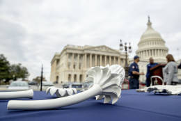 Iron pieces are displayed at a news conference on Capitol Hill in Washington, Tuesday, Nov. 15, 2016, to announce the successful completion of the U.S. Capitol Dome Restoration Project. (AP Photo/Andrew Harnik)