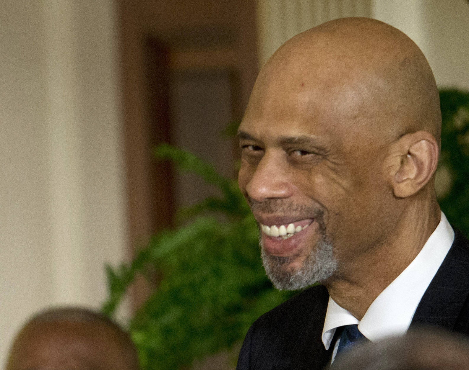 FILE - In this Jan. 30, 2015 file photo, former NBA basketball player Kareem Abdul Jabbar is seen in the East Room of the White House in Washington. President Barack Obama is honoring Abdul-Jabbar, Cicely Tyson, Tom Hanks, Michael Jordan and others with the Presidential Medal of Freedom, the nation's highest civilian honor.  (AP Photo/Pablo Martinez Monsivais, File)