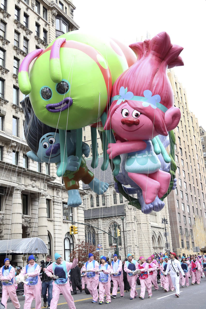 The Trolls balloon floats in the 90th Annual Macy's Thanksgiving Day Parade on Thursday, Nov. 24, 2016, in New York. (Photo by Greg Allen/Invision/AP)