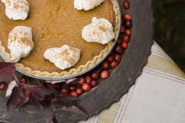 In this image taken on Oct. 8, 2012, a maple pumpkin pie with cinnamon-maple whipped cream is shown in Concord, N.H. (AP Photo/Matthew Mead)
