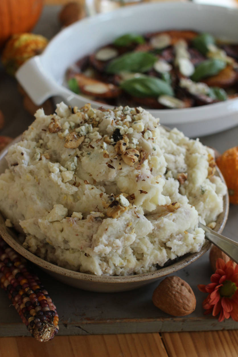 This Oct. 5, 2015 photo shows blue walnut mashed potatoes in Concord, NH. We started by creating a master recipe for basic, buttery-creamy mashed potatoes that are delicious just as they are. We also offer you six ways to jazz up our basic recipe. (AP Photo/Matthew Mead)