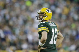 Green Bay Packers' Aaron Rodgers after throwing an incomplete pass during the first half of an NFL football game against the Indianapolis Colts Sunday, Nov. 6, 2016, in Green Bay, Wis. (AP Photo/Jeffrey Phelps)