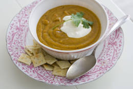 In this image taken on Sept. 17, 2012, a bowl of Roasted Vegetable Soup is shown in Concord, N.H. (AP Photo/Matthew Mead)