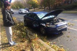 A large branch struck a vehicle on Tuckerman Lane, between Rockville Pike and Old Georgetown Road, in Montgomery County, Md. on Sunday, Nov. 20, 2016. Emergency responders said no one was injured. (Courtesy of MCFRS/Pete Piringer via Twitter)