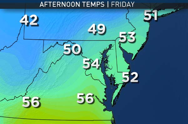 Dry, breezy conditions will move in for Black Friday with chillier temperatures. (WTOP/Storm Team 4)