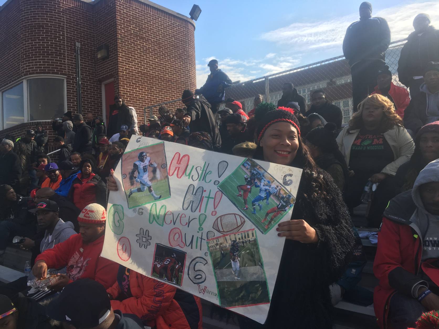A fan shows a sign at the Turkey Bowl on Thursday, Nov. 24, 2016. (WTOP/Mike Murillo)