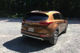 The 2017 Kia Sportage's rear-end styling doesn't stand out as much as the rest, but it’s still more stylish than most others in the compact crossover class.  (WTOP/Mike Parris)