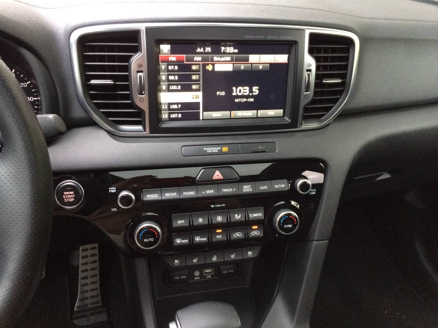 There are a lot of buttons on the center console, and it takes time to get used to them all and what they do. Luckily, the 8-inch touch screen is easy to use. (WTOP/Mike Parris)
