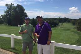 The authors, in terribly mismatched attire, about to embarrass themselves at Glenn Dale Golf Club. (WTOP)
