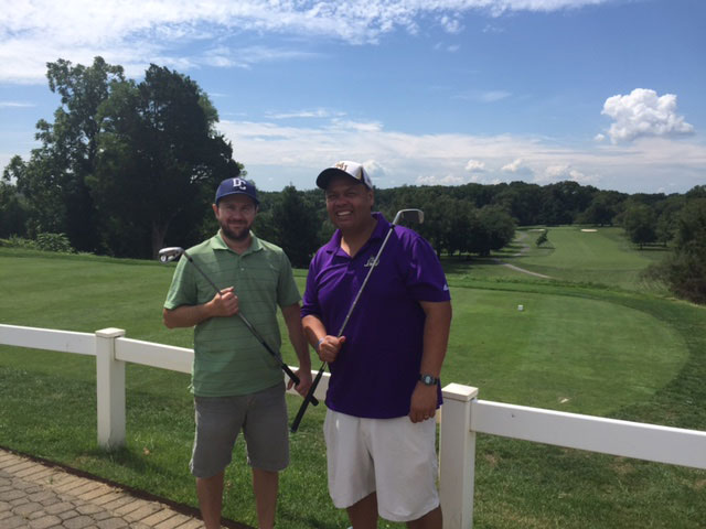 The authors, in terribly mismatched attire, about to embarrass themselves at Glenn Dale Golf Club. (WTOP)