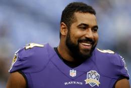 BALTIMORE, MD - NOVEMBER 1: Guard John Urschel #64 of the Baltimore Ravens looks on prior to a game against the San Diego Chargers at M&amp;T Bank Stadium on November 1, 2015 in Baltimore, Maryland. (Photo by Matt Hazlett/Getty Images)