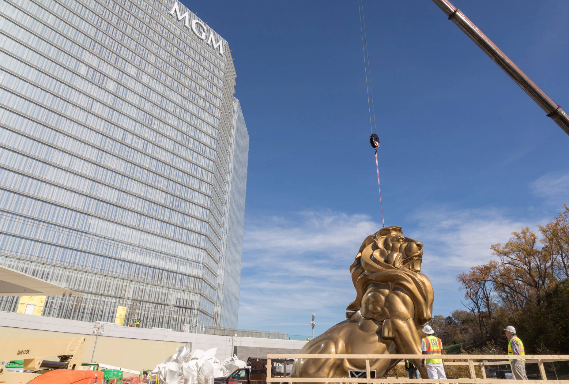 The MGM lion, manufactured in Las Vegas, arrived at National Harbor in three pieces. (Courtesy MGM) 