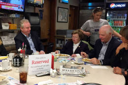 Sen.-elect Chris Van Hollen joins Maryland Senators Barbara Mikulski and Ben Cardin and Baltimore Mayor-elect Catherine Pugh for breakfast in Fell's Point on Wednesday, Nov. 9, 2016. The post-election breakfast is a tradition for Mikulski, who is retiring after 45 years of public service. (WTOP/John Aaron)
