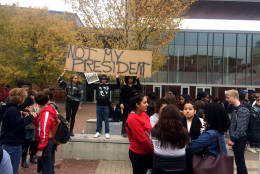 Montgomery County high school students who left class to protest President-elect Donald Trump end their march in downtown Silver Spring, Md. on Nov. 14, 2016. (WTOP/Dick Uliano)