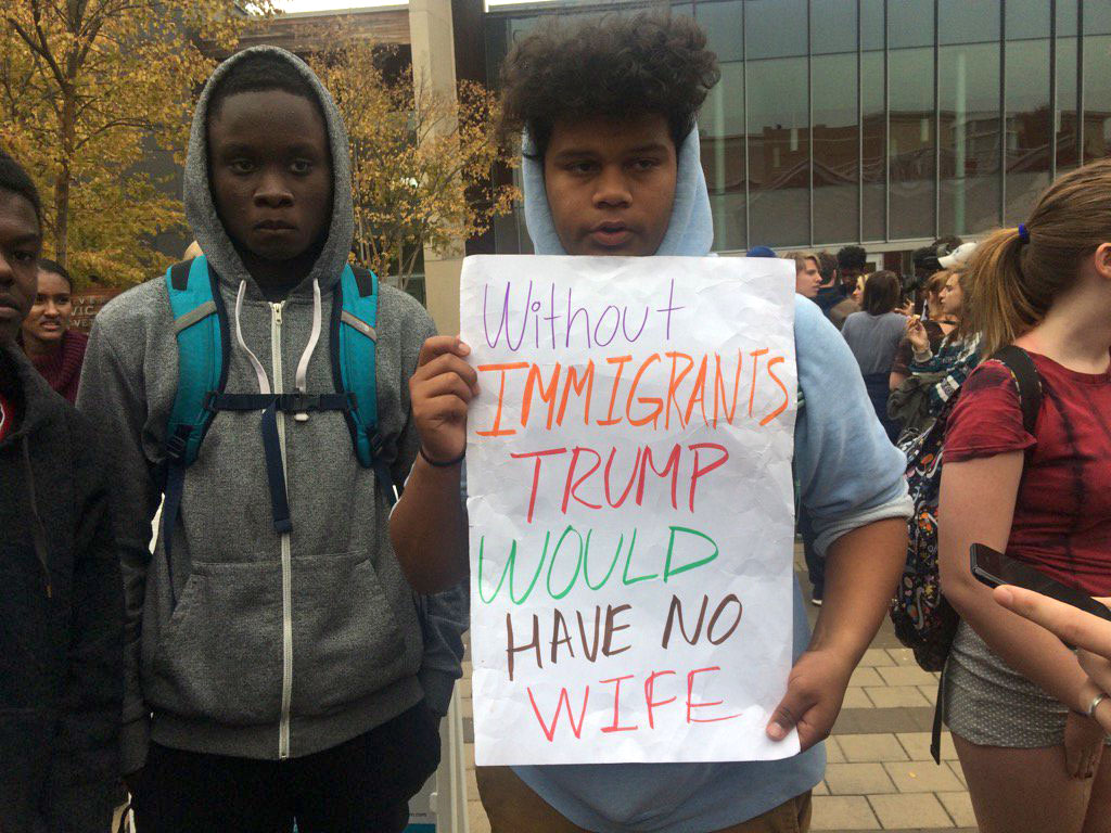 Montgomery County high school students say their protest of President-elect Donald Trump will continue. Hundreds of them walked out of class on Nov. 14, 2016 and marched through the streets of Silver Spring, Md., in peaceful protest. (WTOP/Dick Uliano)