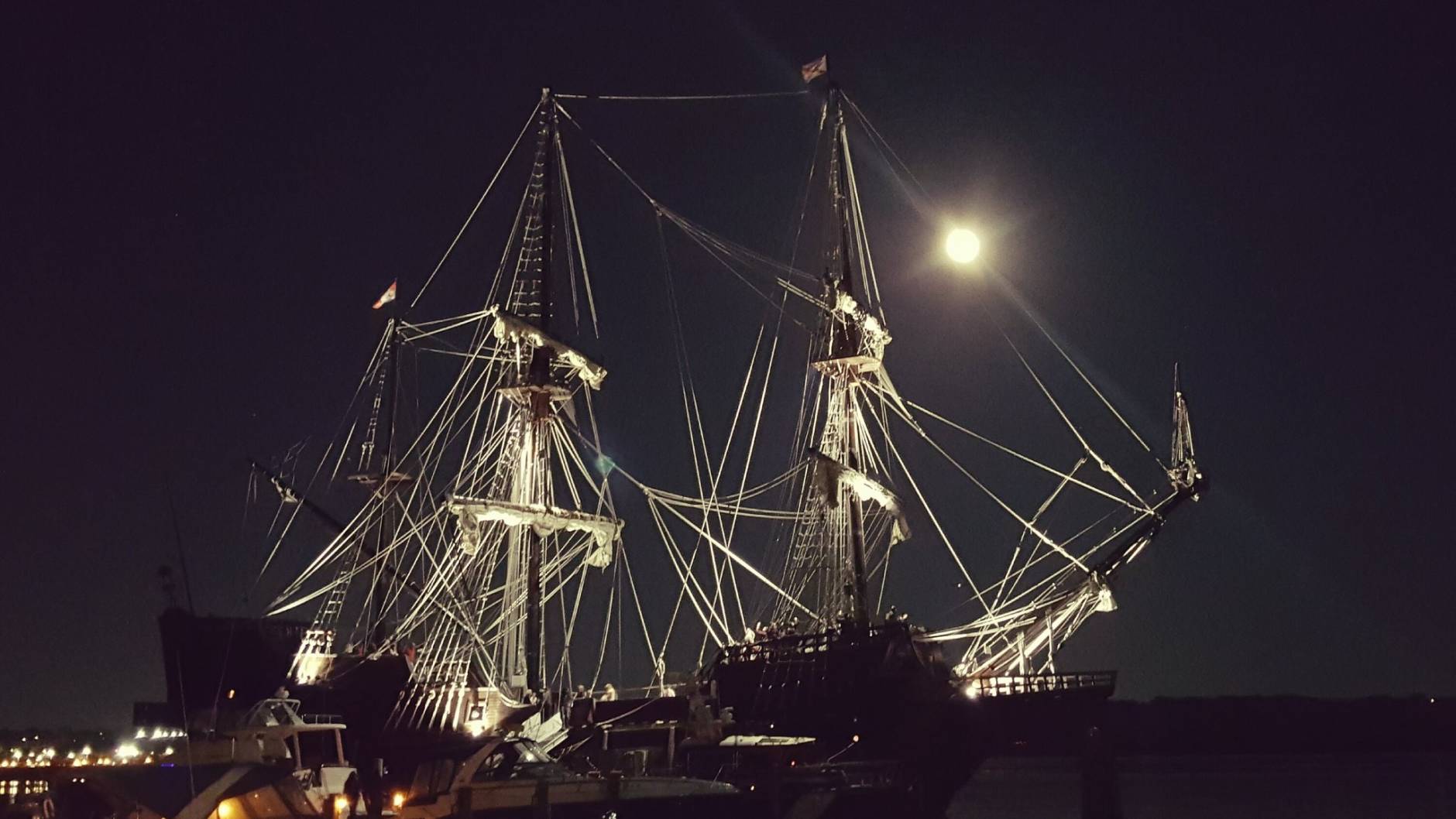 The supermoon shines through the rigging of the Spanish galleon docked in Old Town Alexandria. (Courtesy Steve Skemp)