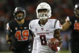 Washington State receiver Tavares Martin Jr. (8) beats the Oregon State defense to the end zone for a touchdown during the first half of an NCAA college football game in Corvallis, Ore., Saturday, Oct. 29, 2016. (AP Photo/Timothy J. Gonzalez)