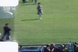 Frame 312 of Abraham Zapruder's home movie, a split second before the fatal shot that killed President John F. Kennedy  (Zapruder Film copyright 1967, renewed 1995, The Sixth Floor Museum at Dealey Plaza)