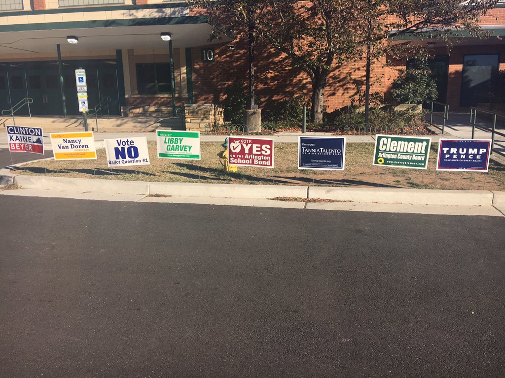 Voting signs are seen in Arlington, Virginia, Nov. 8, 2016. (Courtesy Adisa Hargett-Robinson)