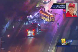 A school bus and MTA bus collided in Baltimore.(Courtesy INFORM)