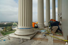 Workmen prepare the floor during the final painting phase of the Dome Restoration Project. (Architect of the Capitol)