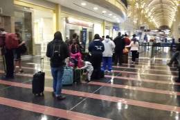 The line at Reagan National Airport security early Tuesday morning. (Kathy Stewart/WTOP)