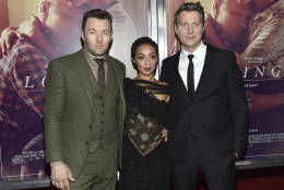 Actor Joel Edgerton, left, actress Ruth Negga and director Jeff Nichols attend the premiere of "Loving" at the Landmark Sunshine Cinema on Wednesday, Oct. 26, 2016, in New York. (Photo by Evan Agostini/Invision/AP)