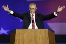 John Podesta, campaign chairman, announces that Democratic presidential nominee Hillary Clinton will not be making an appearance at Jacob Javits Center in New York, Wednesday, Nov. 9, 2016 as the votes are still being counted. (AP Photo/Patrick Semansky)