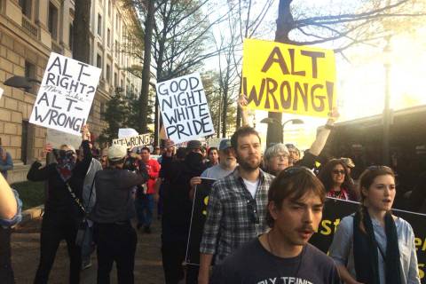 Demonstrators march in protest of alt-right meeting in DC (Photos)