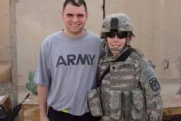 Megan Sanderson sends this in via Facebook: "This is my husband Adam and I when we were deployed to Iraq. We are both still active Army. I am a 10 year veteran and my husband is a 13 year year veteran. We are currently stationed in the DC area."