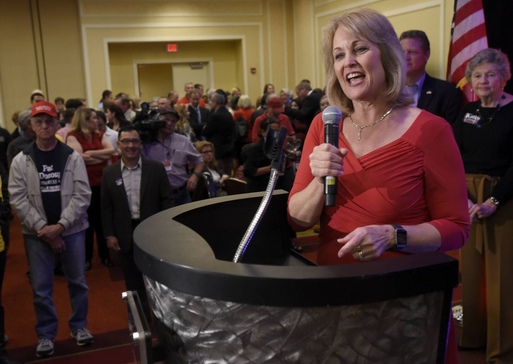 Maryland Republican Senate candidate, Maryland Del. Kathy Szeliga concedes her race during an election night party held by the Maryland Republican Party, Tuesday, Nov. 8, 2016, in Linthicum, Md. (AP Photo/Steve Ruark)