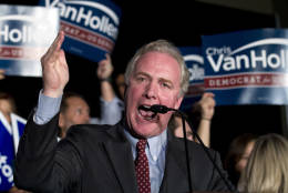 Sen.-elect Chris Van Hollen, D-Md. speaks to supporters after his victory in Maryland, Tuesday, Nov. 8, 2016, during the election night party at Tommy Douglas Conference Center in Silver Spring, Md. ( AP Photo/Jose Luis Magana)