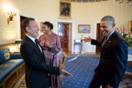 Nov. 22, 2016
“Bruuuuuce! The President reaches out to shake hands with Bruce Springsteen in the Blue Room of the White House prior to the Presidential Medal of Freedom ceremony. I’m so happy for Bruce, having been a fan of his for almost 30 years during which I’ve seen at least 35 of his concerts.” (Official White House Photo by Pete Souza)