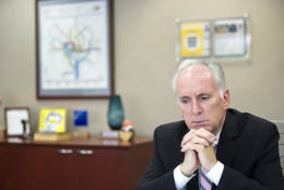 Washington Metropolitan Area Transit Authority (Metro) General Manager and Chief Executive Officer Paul Wiedefeld is seen in his office in Washington, Thursday, July 7, 2016. (AP Photo/Cliff Owen)