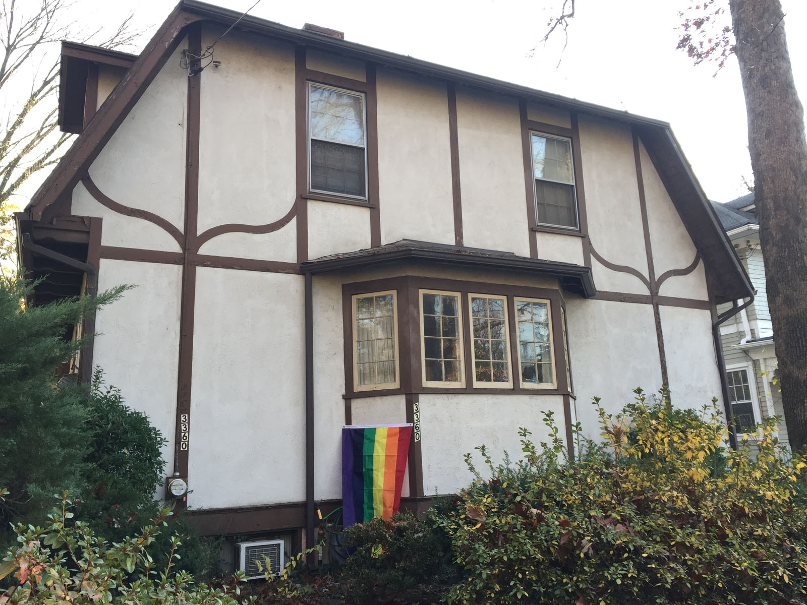 As of Friday, there were at lest nine rainbow flags flying at houses near Pence's temporary home. (WTOP/Michelle Basch)