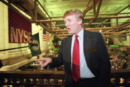 ** FILE ** In this  June 7, 1995 file photograph, Donald Trump is seen above the floor of the New York Stock Exchange after taking his flagship Trump Plaza Casino public in New York City. Trump Entertainment Resorts Inc., based in Atlantic City, New Jersey, filed for Chapter 11 protection on Tuesday, Feb. 17, 2009, in the U.S. Bankruptcy Court in New Jersey. Trump and his daughter Ivanka resigned from the company's board Friday, Feb. 13, 2009, after growing frustrated with bondholders.  (AP Photo/Kathy Willens,File)