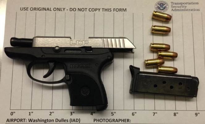 A photo of the handgun confiscated Friday from the carry-on baggage of a Fredericksburg woman from a Dulles International Airport TSA checkpoint. (Courtesy TSA)