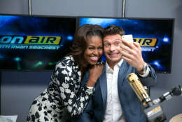 First Lady Michelle Obama poses for a selfie with Ryan Seacrest after taping a "Let's Move!" interview at E! Networks in Los Angeles, Calif., Jan. 29, 2014. (Official White House Photo by Lawrence Jackson)

This official White House photograph is being made available only for publication by news organizations and/or for personal use printing by the subject(s) of the photograph. The photograph may not be manipulated in any way and may not be used in commercial or political materials, advertisements, emails, products, promotions that in any way suggests approval or endorsement of the President, the First Family, or the White House.