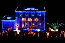 This twinkling light display  is animated to music, with a 15-minute show that plays continuously from 5:30 to 10 p.m. Lights remain on until midnight. See this home at 14549B Lock Drive in Centreville, Virginia. (Courtesy Lisa Abraham)