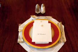 President Barack Obama's place-setting while he hosts the Historians Dinner in the Old Family Dining Room of the White House on June 24, 2009. 

(Official White House Photo by Pete Souza)

This official White House photograph is being made available for publication by news organizations and/or for personal use printing by the subject(s) of the photograph. The photograph may not be manipulated in any way or used in materials, advertisements, products, or promotions that in any way suggest approval or endorsement of the President, the First Family, or the White House.