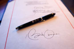 Feb. 17, 2009
ÒAboard Air Force One, a close-up of the PresidentÕs signature on the American Recovery and Reinvestment Act, which he had just signed in Denver.Ó
(Official White House photo by Pete Souza)

This official White House photograph is being made available only for publication by news organizations and/or for personal use printing by the subject(s) of the photograph. The photograph may not be manipulated in any way and may not be used in commercial or political materials, advertisements, emails, products, promotions that in any way suggests approval or endorsement of the President, the First Family, or the White House.