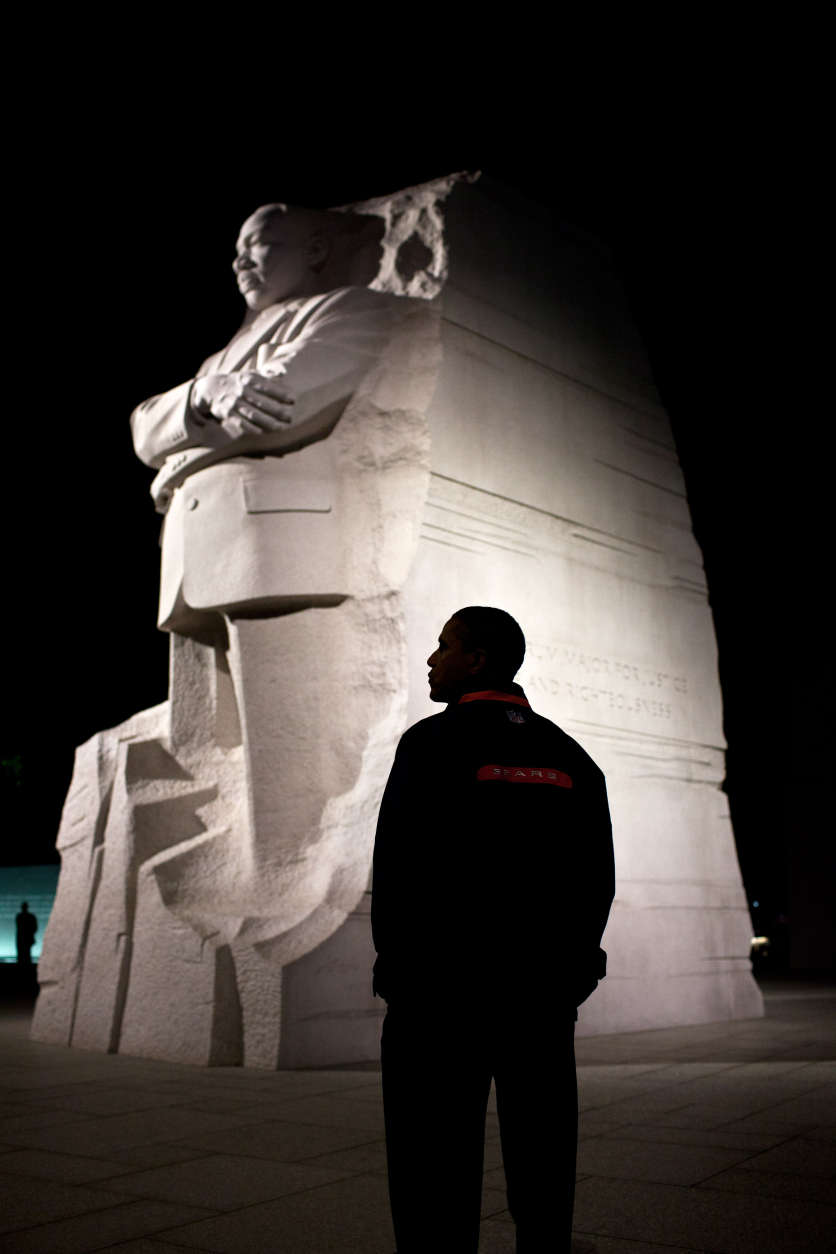 President Barack Obama tours the Martin Luther King Memorial in Washington, D.C., Oct. 14, 2011 -- the night before the memorial's dedication. (Official White House Photo by Pete Souza)

This official White House photograph is being made available only for publication by news organizations and/or for personal use printing by the subject(s) of the photograph. The photograph may not be manipulated in any way and may not be used in commercial or political materials, advertisements, emails, products, promotions that in any way suggests approval or endorsement of the President, the First Family, or the White House.Ê