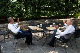 President Barack Obama has lunch with Vice President Joe Biden on the Oval Office patio, June 28, 2012. (Official White House Photo by Pete Souza)

This official White House photograph is being made available only for publication by news organizations and/or for personal use printing by the subject(s) of the photograph. The photograph may not be manipulated in any way and may not be used in commercial or political materials, advertisements, emails, products, promotions that in any way suggests approval or endorsement of the President, the First Family, or the White House.