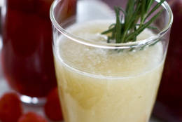 This Oct. 31, 2011 photo shows a Rudolph's nose, left, and a chilly pear tree in Concord, N.H. Christmas brunch is an excellent time to break out the light but festive cocktails that can elevate the meal from a cooked breakfast to a real occasion.    (AP Photo/Matthew Mead)