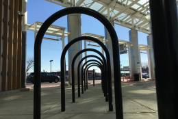 Bike racks are among the features at the new transit center. (WTOP/Kate Ryan)