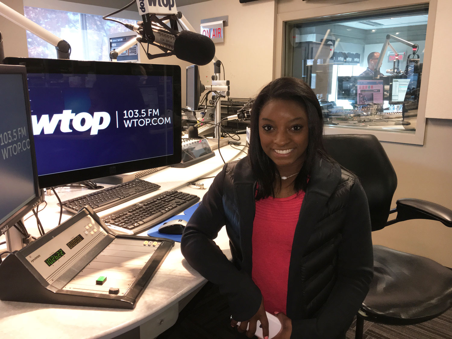 Simone Biles visited the WTOP studios in November. (WTOP/Kelley Vlahos)